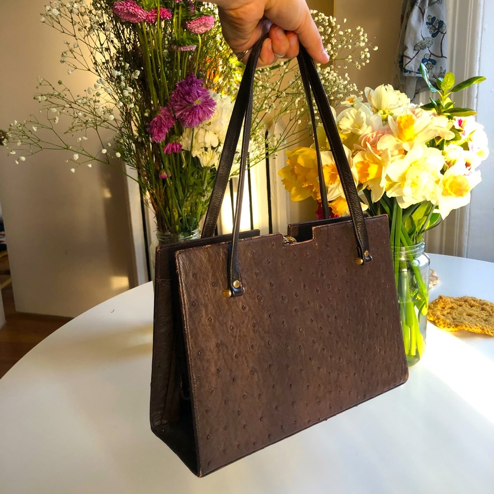 sophisticated chocolate brown leather hard shell shoulder/hand bag